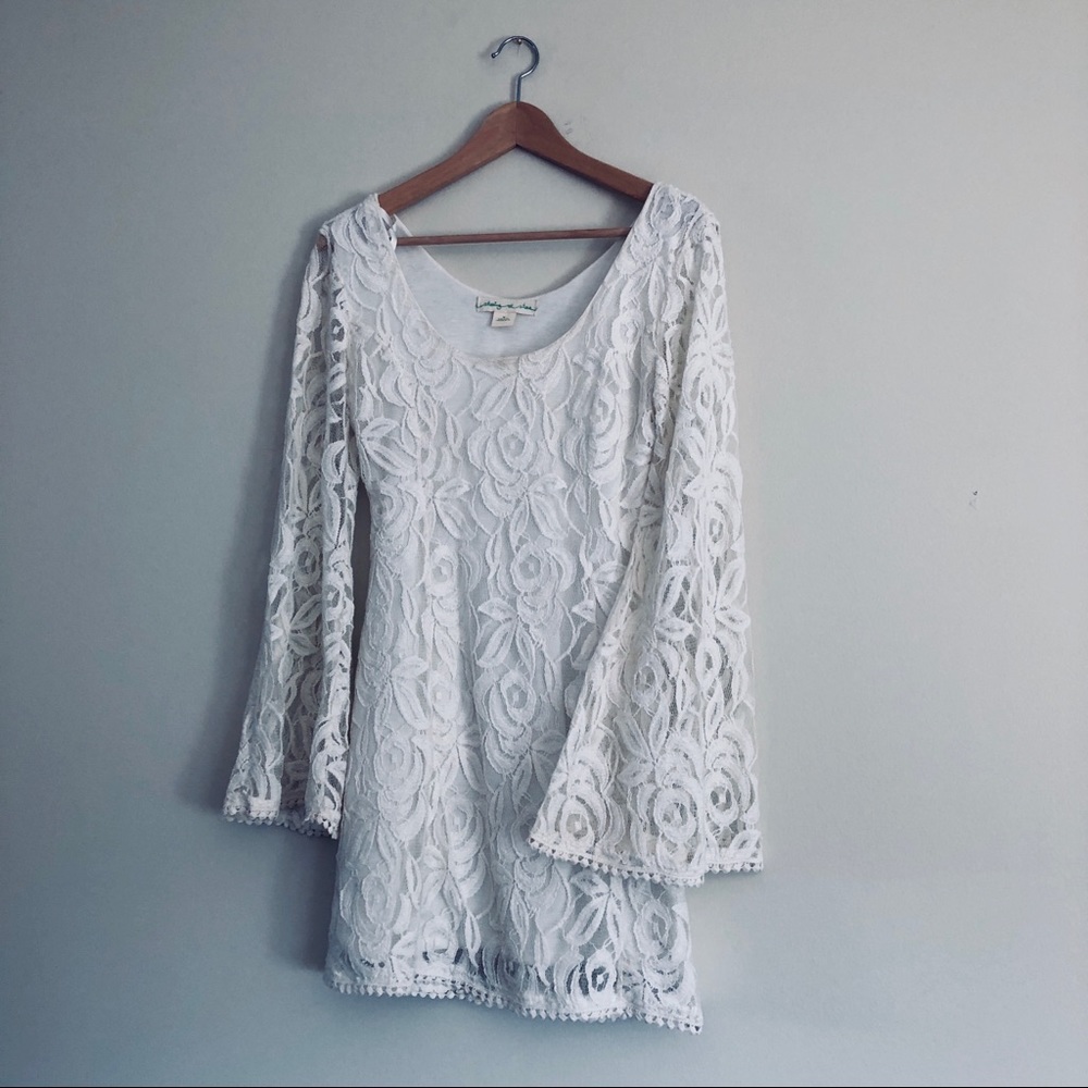 Urban Outfitters White lace bell sleeved dress!